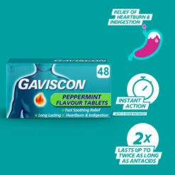 Gaviscon Chewable Tablets 48pk - Peppermint -Care Products Shop 379273 gaviscon 48 chewable tablets peppermint 2